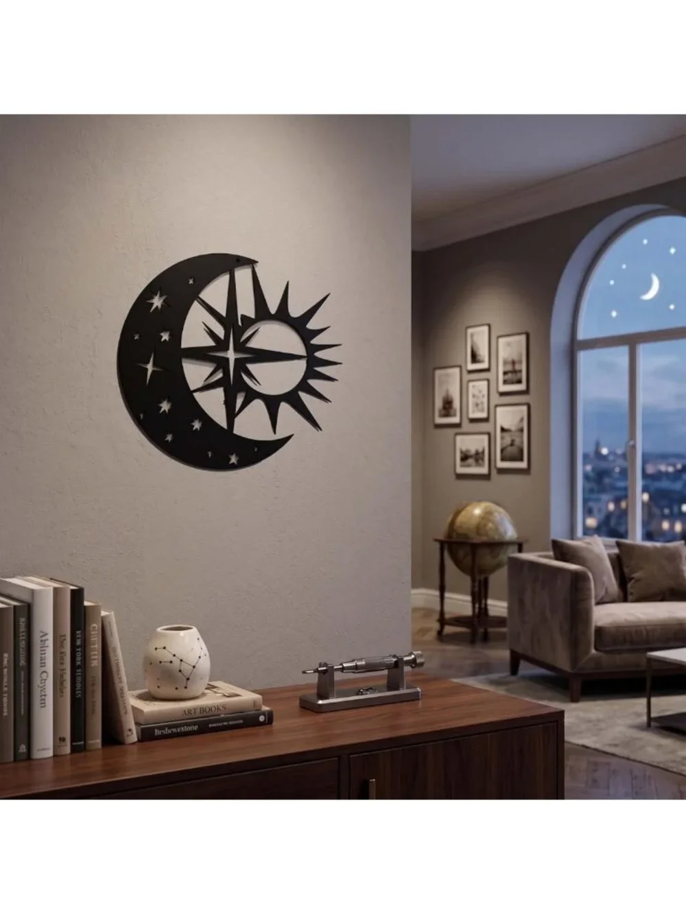 Celestial Metal Sun & Moon Wall Art Decor - Matte Black Stars & Sculpture for